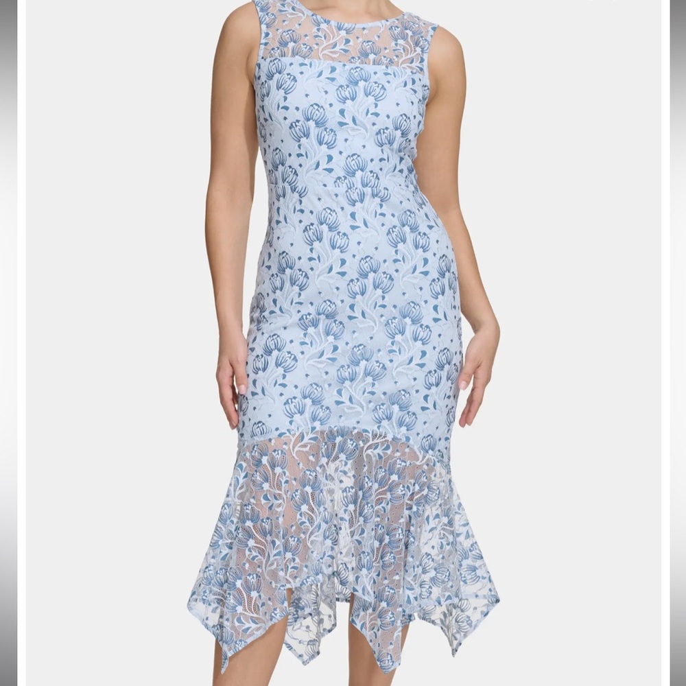 Kensie Dresses Floral Lace Handkerchief Hem Dress